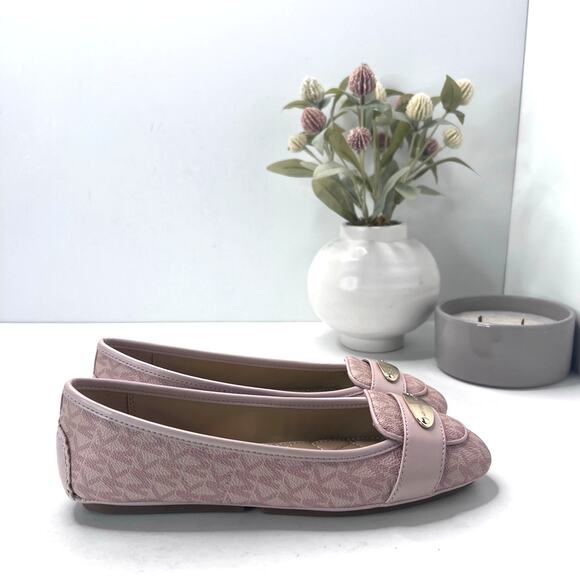 Michael Kors Lillie Moccasin Canvas Bar Flat Pink Women's 7 M NWOB - Picture 2 of 10